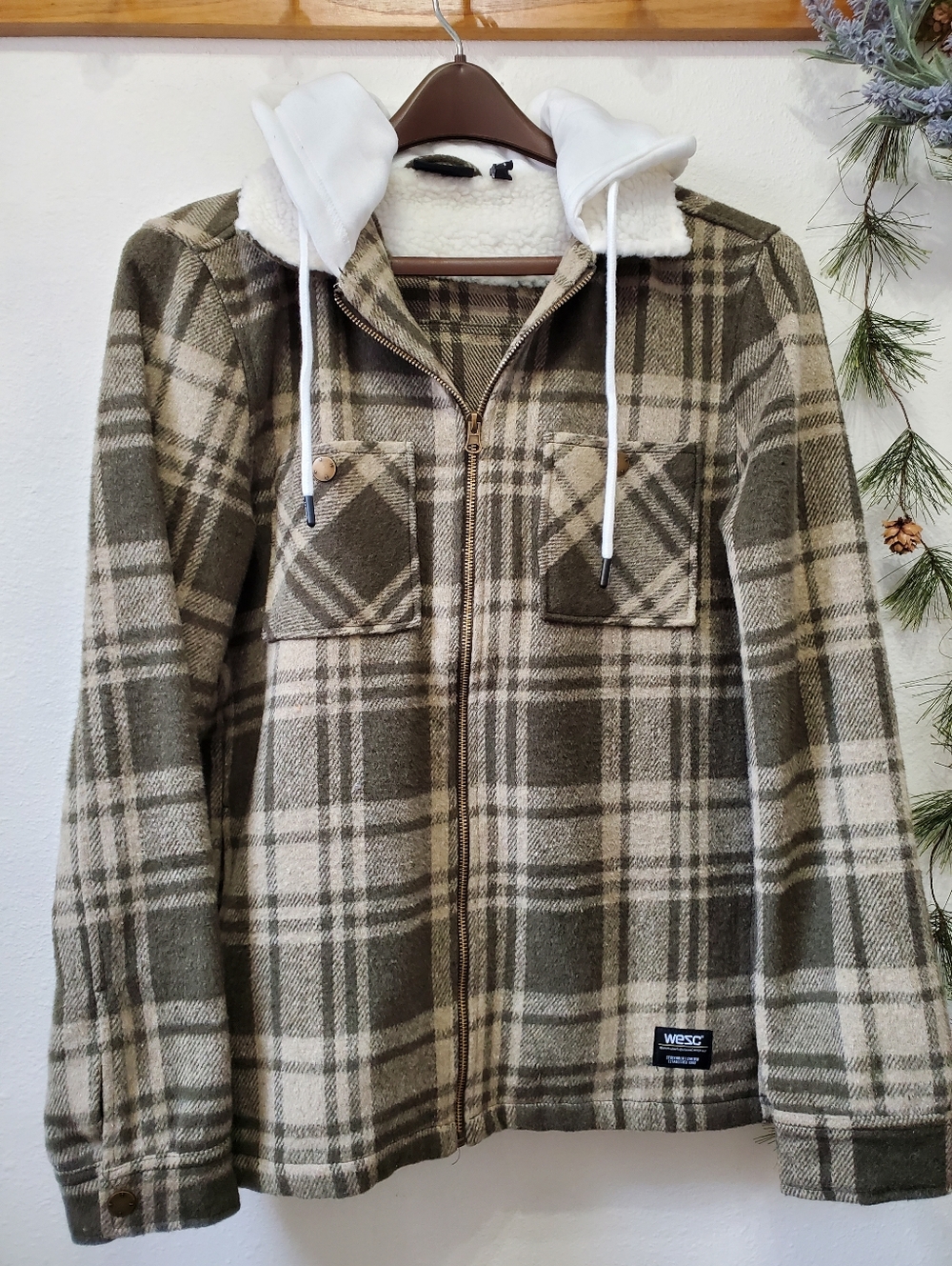 WeSC Liam Sherpa Hooded Plaid Shirt Jacket Unisex